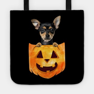 German Pinscher Dog In Pumpkin Pocket Halloween Tote