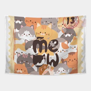 Cute Cat  Pattern, Meow In Stamp Tapestry