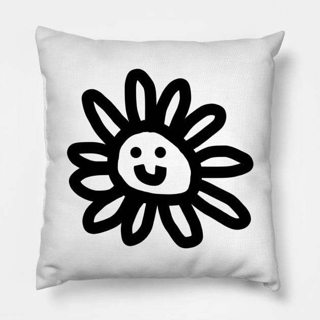 Daisy Face Black Line Pillow by ellenhenryart