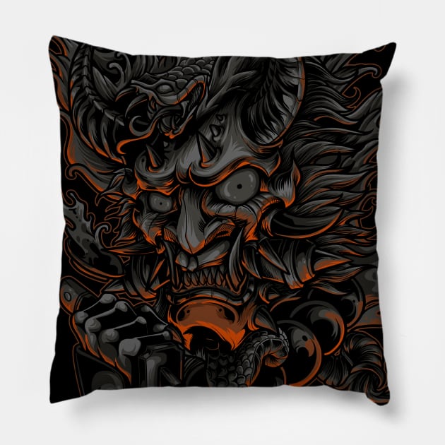 shuten doji oni Pillow by setiaoneart