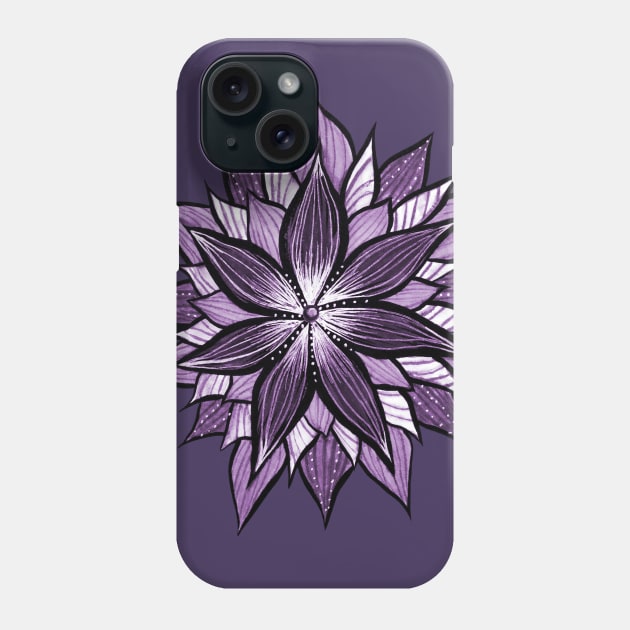 Purple Mandala Like Ink Drawn Abstract Flower Phone Case by Boriana Giormova