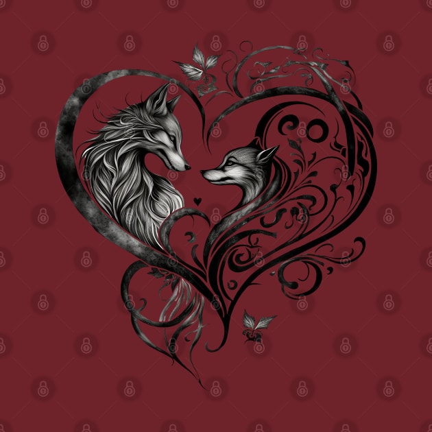 Fox and Wolf Heart Swirl by A.Artistries