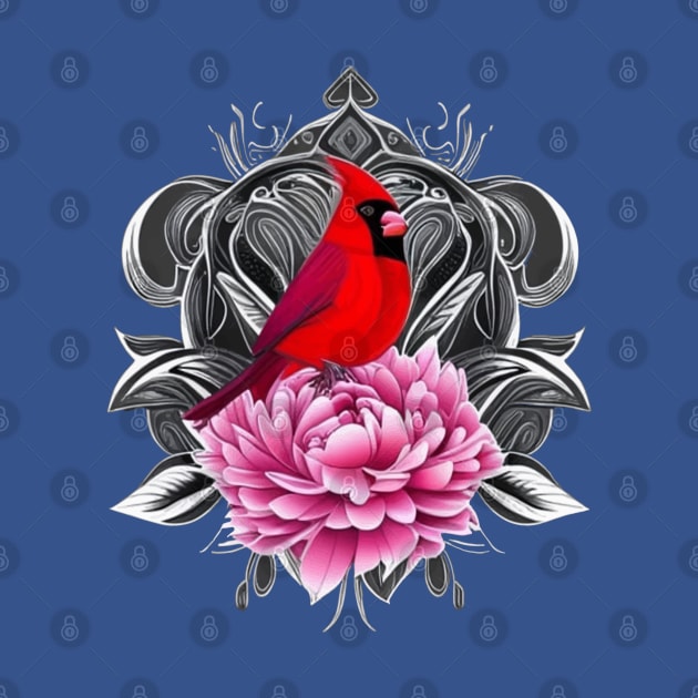 Cardinal Bird With Peony Color Indiana State Tattoo Art by taiche