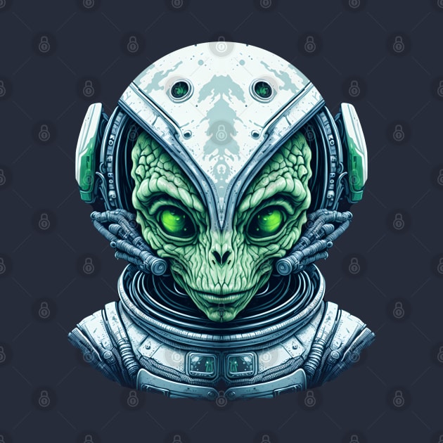 Alien Pilot  - Green Alien Head with Helmet by AnAzArt