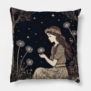 Fairytale Girl Making a Wish Pillow