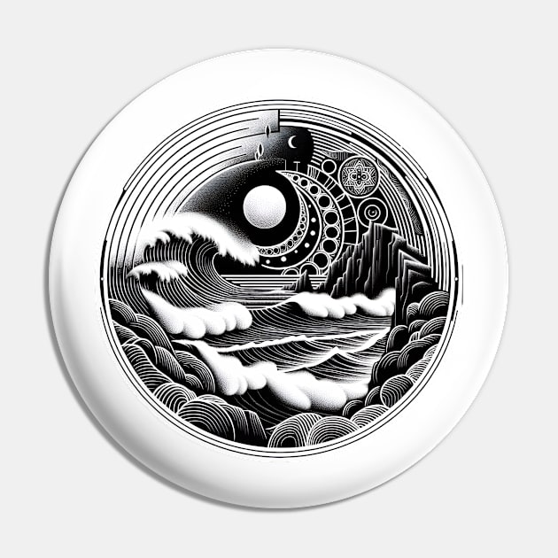 Mystic Tides: Moonlit Surf Pin by Rendigart