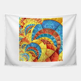 Blue, Yellow and Orange Fractal Pattern Tapestry