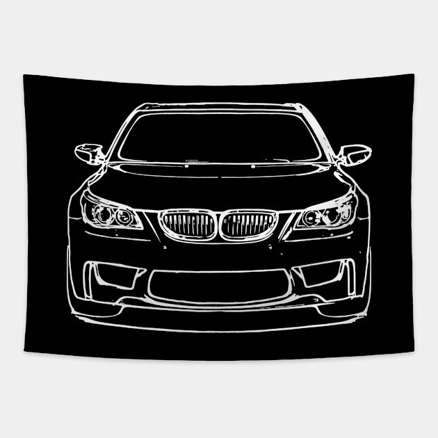 White E60 Car Sketch Art Tapestry by DemangDesign