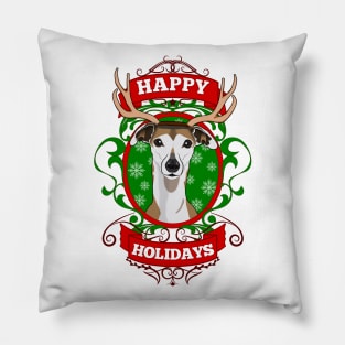 Christmas Happy Holidays Puppy Reindeer Antlers Pillow