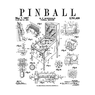 Pinball Arcade Gaming Machine Vintage Gamer Patent Print T-Shirt