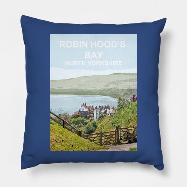 Robin Hoods Bay, North Yorkshire. Travel poster Pillow by BarbaraGlebska