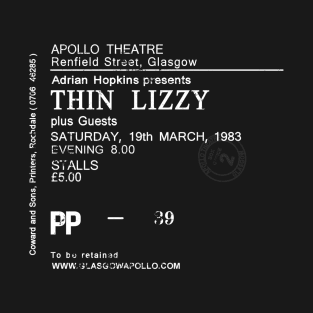 THIN LIZZY March the 19th 1983 Glasgow Apollo THUNDER AND LIGHTNING Tour Ticket Repro T-Shirt