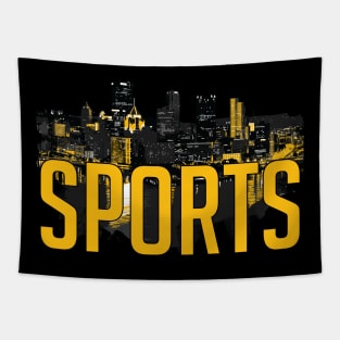 Pittsburgh Sports City Skyline Black and Yellow Tapestry