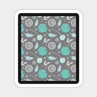 Whimsical floral aqua grey Magnet