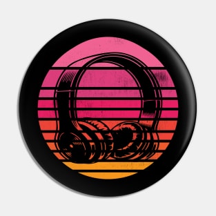 Retro Sunset Headphones Silhouette Pin