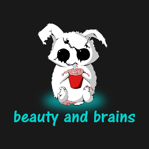 Beauty and Brains TShirt - Funny Zombie Bunny, Undead Animals by BlueTshirtCo