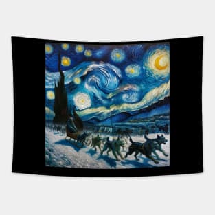 Dog Sled Starry Night - Winter Sports Tapestry