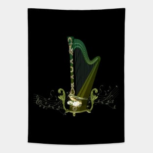 Celtic harp with celtic knot and flowers with bird Tapestry