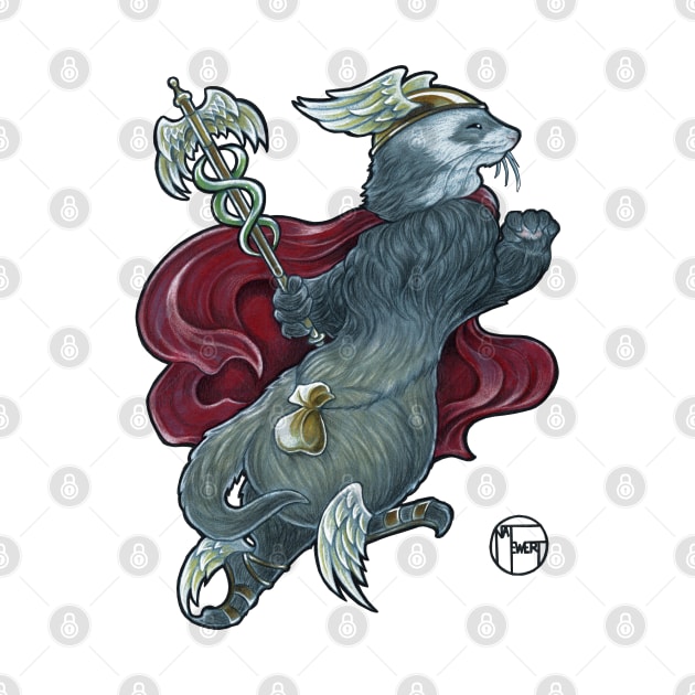 Hermes Ferret - Black Outline - No Background by Nat Ewert Art