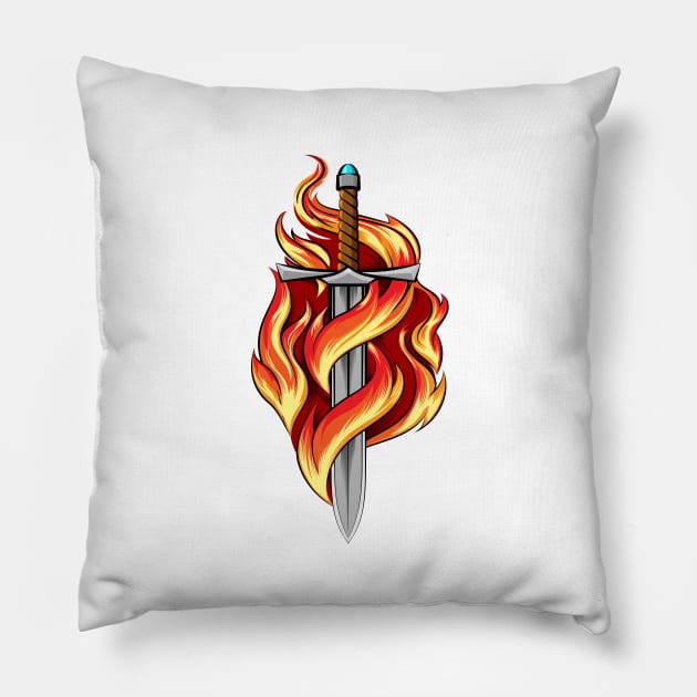 Sword Burning in a Flame Tattoo Pillow by devaleta