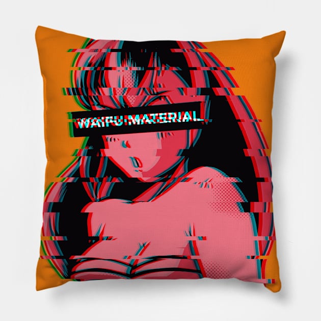 Waifu Material Vaporwave Aesthetic Anime Girl Gift Pillow by Alex21