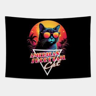 Retro Wave American Shorttail Cat Miami Shirt Tapestry