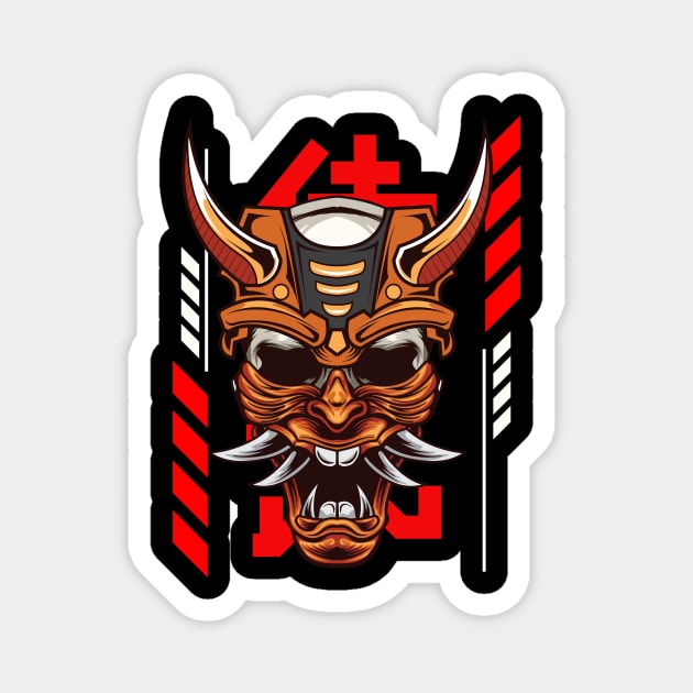 Samurai - Ronin Mask Illustration Magnet by Harrisaputra