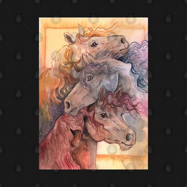 One with the Herd Horses Watercolor by Shadowind