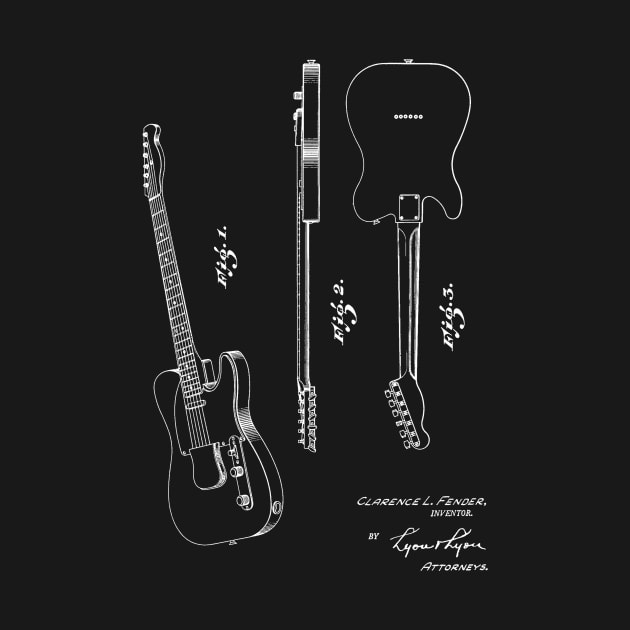 Guitar Vintage Patent Hand Drawing by TheYoungDesigns