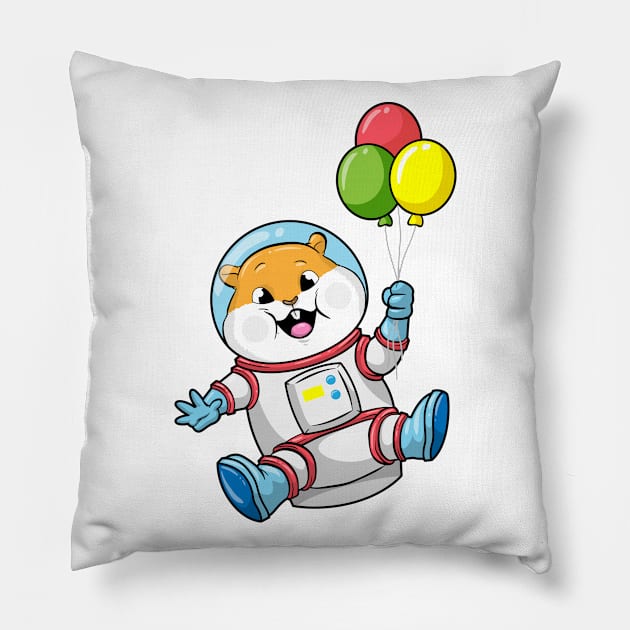 Hamster as an astronaut in costume with balloons Pillow by Markus Schnabel