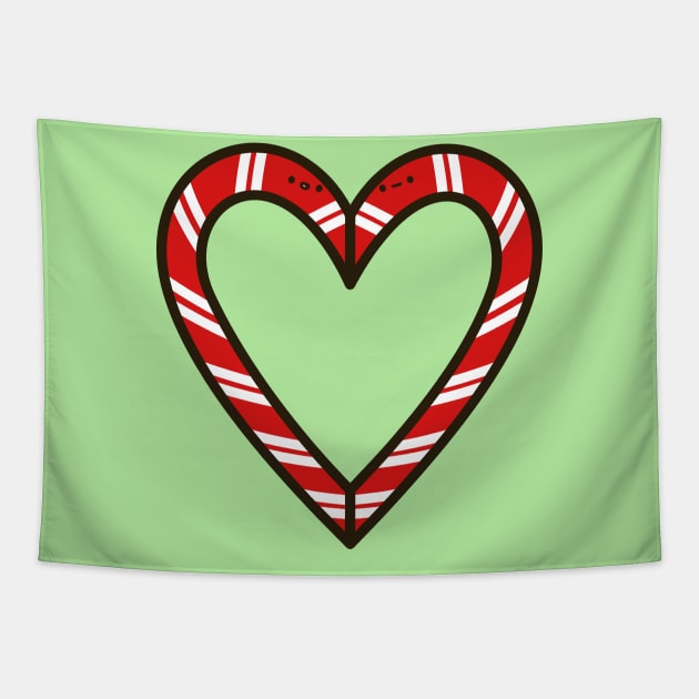 Cute candy cane heart Tapestry by peppermintpopuk