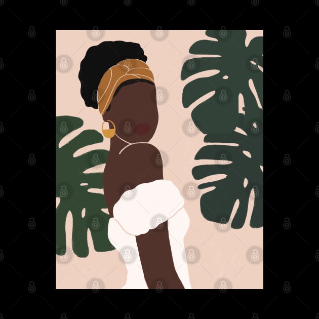 Black Woman Monstera leaves Tropical by Trippycollage