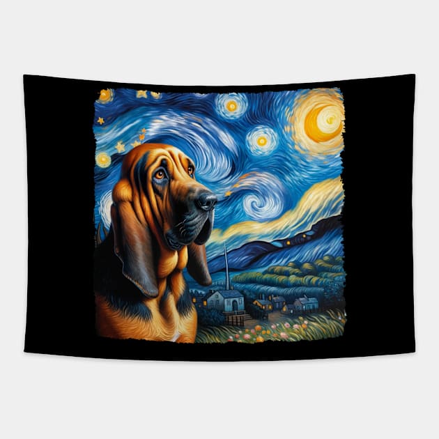 Starry Bloodhound Dog Portrait - Pet Portrait Tapestry by starry_night