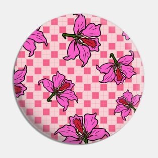 Hong Kong Bauhinia with Baby Pink Tile Floor Pattern - Summer Flower Pattern Pin