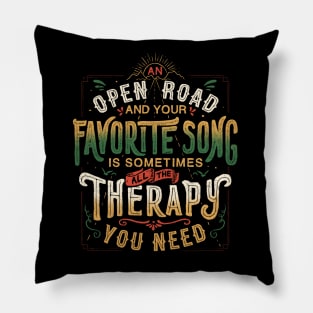 Road Trip Music Therapy - Adventure Typography Travel Quote Gift Pillow