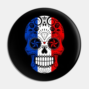 French Flag Sugar Skull with Roses Pin