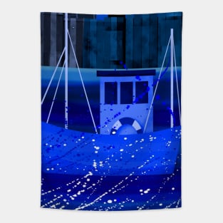 Fishing Town at Night Tapestry