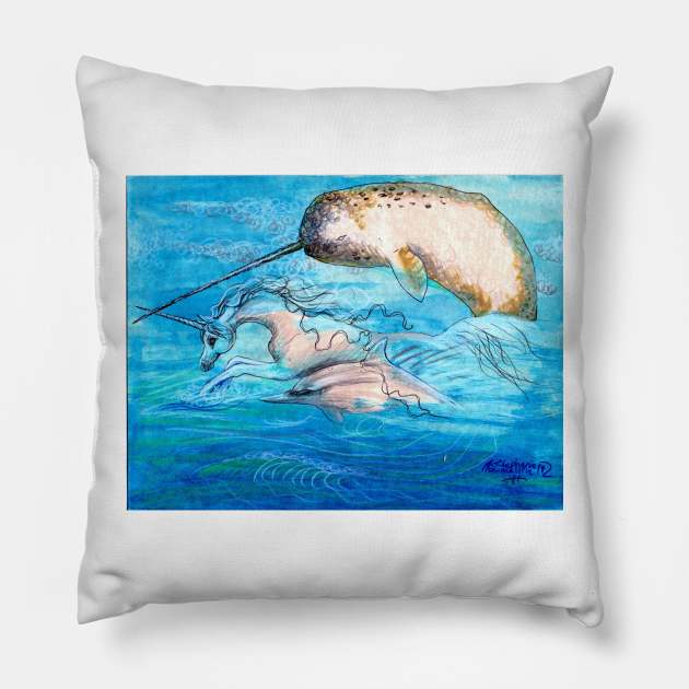 Dolphin, Narwhal and Unicorn Pillow by pegacorna