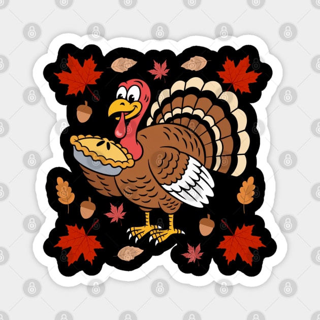 Happy Turkey Pie Feast Autumn Vibes Magnet by Creatifly Graphic Tees