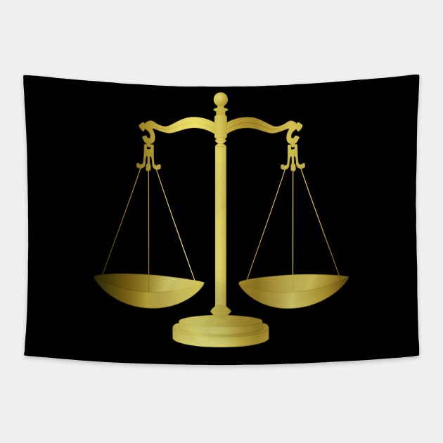 Gold Scales Of Justice on Black keeping law and Order Tapestry by podartist