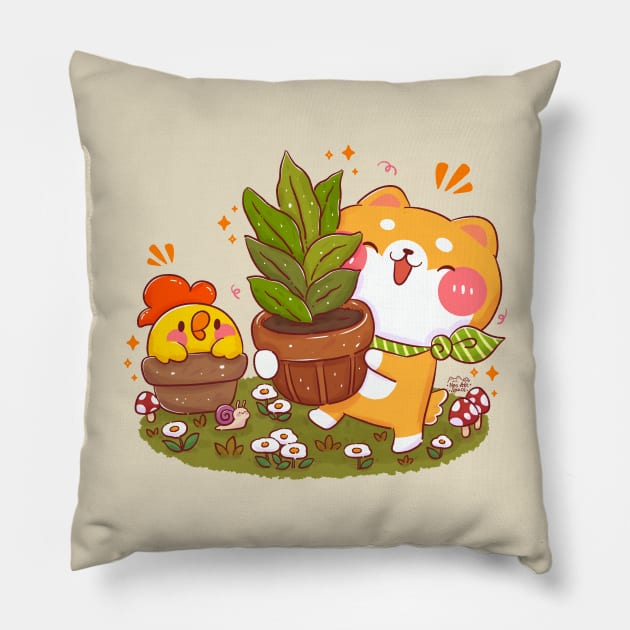 Gardening Shiba Pillow by Nas.ArtSpace