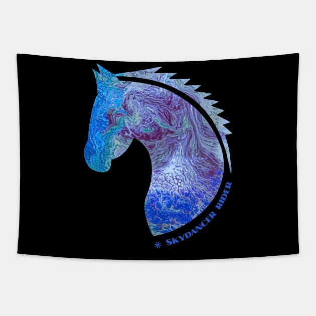 Skydancer Rider Blue Stallion Horse Silhouette Design Tapestry by OLena Art 