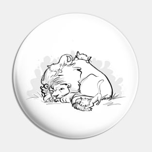 Napping lion with kittens Pin