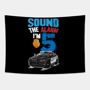 Kids Police Car 5th Birthday Gift Boy Sound The Alarm I'm 5 Tapestry