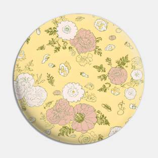 Timeless Floral Wallpaper: Delicate Hand-Drawn Daisies and Roses on Pale Yellow. Pin