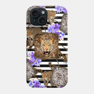 Purple flowers, leopard, geometric shapes Phone Case