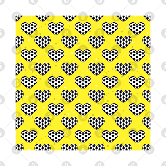 Football / Soccer Ball Texture In Heart Shape - Seamless Pattern on Yellow Background by DesignWood-Sport
