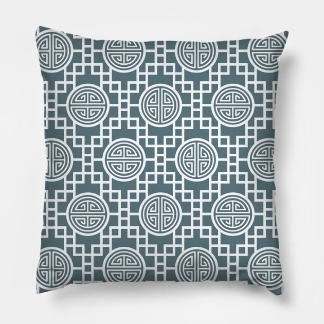 Chinese Geometrics - Dusk Blue Pillow by Pinkdeer