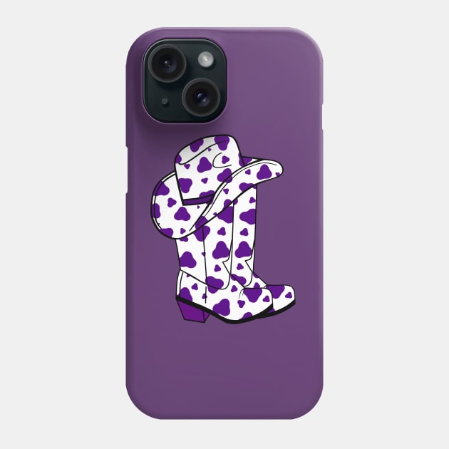 PURPLE Cow Spots Cowboy Hat And Boots Phone Case by SartorisArt1