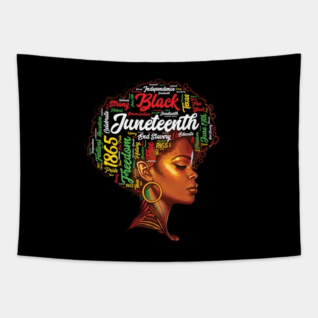 Black History Afro Queen Melanin Word Art Womens Juneteenth Tapestry by trendingoriginals